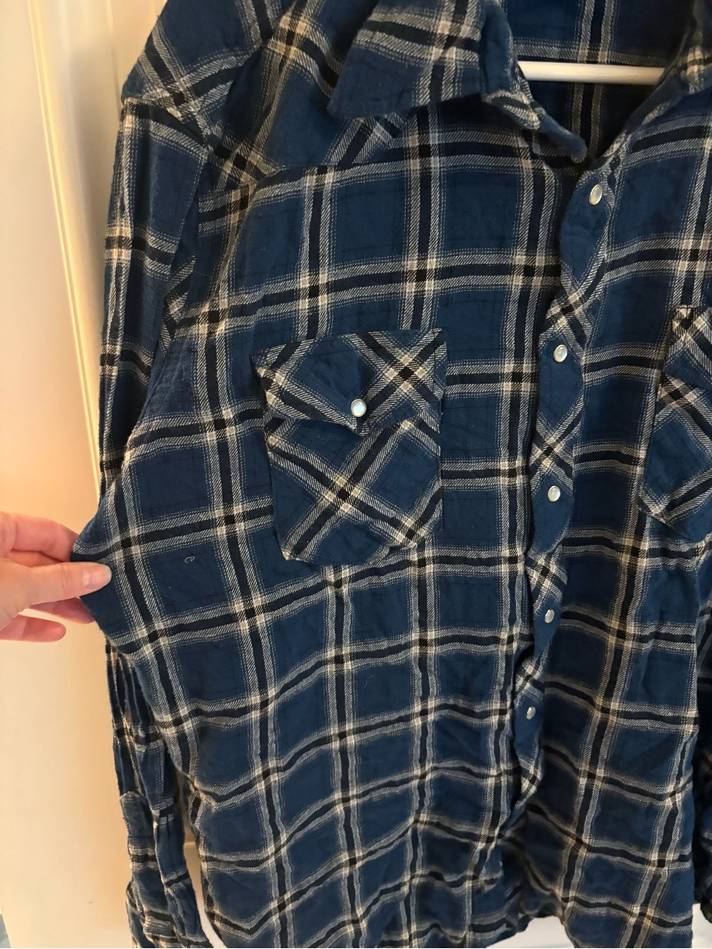 Wrangler Blue Plaid Pearl Button Snap Flannel Shirt - Picture 11 of 16